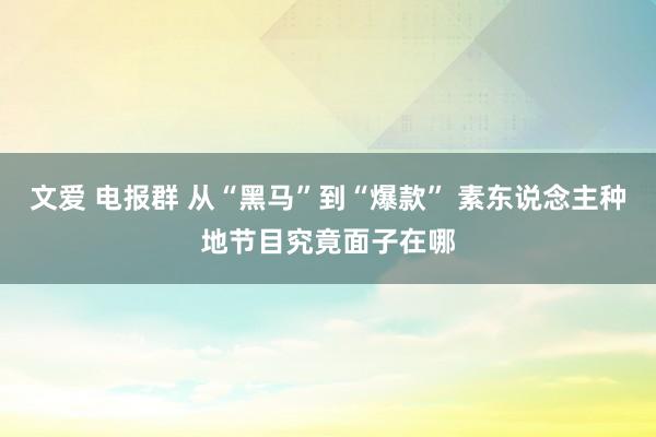 文爱 电报群 从“黑马”到“爆款” 素东说念主种地节目究竟面子在哪